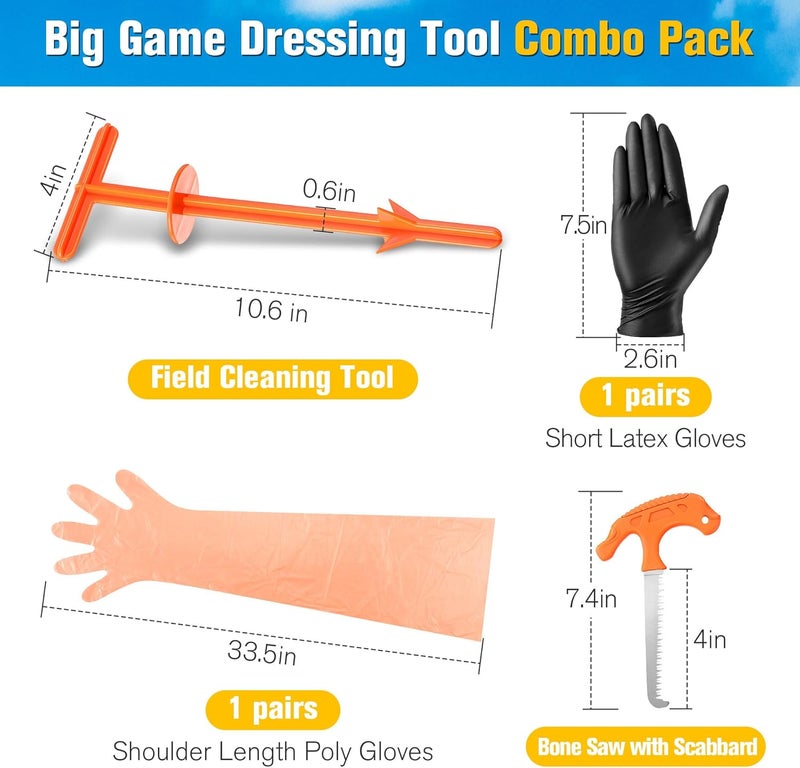Tellingyou Field Cleaning Tool with Bone Saw and Field Dressing Gloves, Big Game Dressing Tool Combo Set, Deer Processing Long and Short Gut Gloves for Gutting, Deer Cleaning Kit Hunting Accessories - Image 2